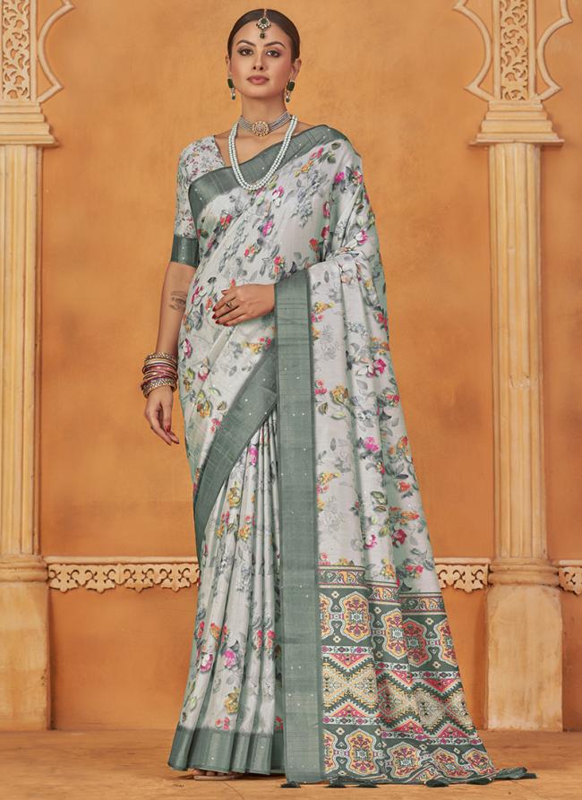 Silk Sky Blue Festival Wear Digital Print Saree